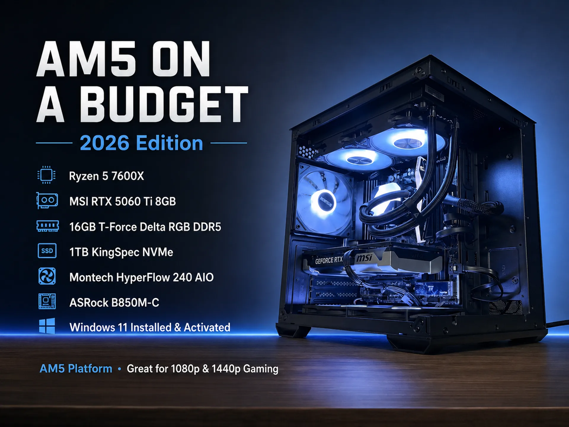 AM5 ON A BUDGET 2026 | RTX 5060 Ti | Ryzen 5 7600X | 16GB DDR5 | 1TB NVMem
