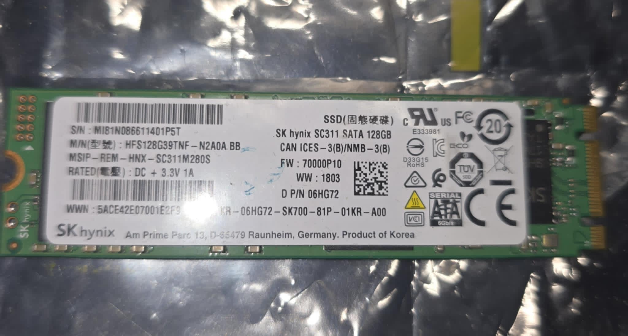SK Hynix SC311 SATA 128GB NVME drive